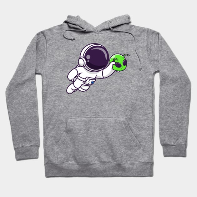 Cute Astronaut Floating With Head Alien Cartoon Hoodie by Catalyst Labs